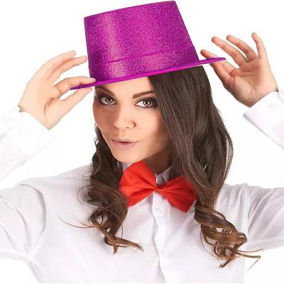 Fuşya Pembe Renk Parıltılı Simli Fötr Silindir Parti Şapkası