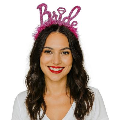 Fuşya Renk Bekarlığa Veda İtalik Yazı Alyanslı Bride Taç