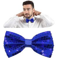 Gece Işıltısı Mavi Payetli Pullu Papyon 7x2 cm