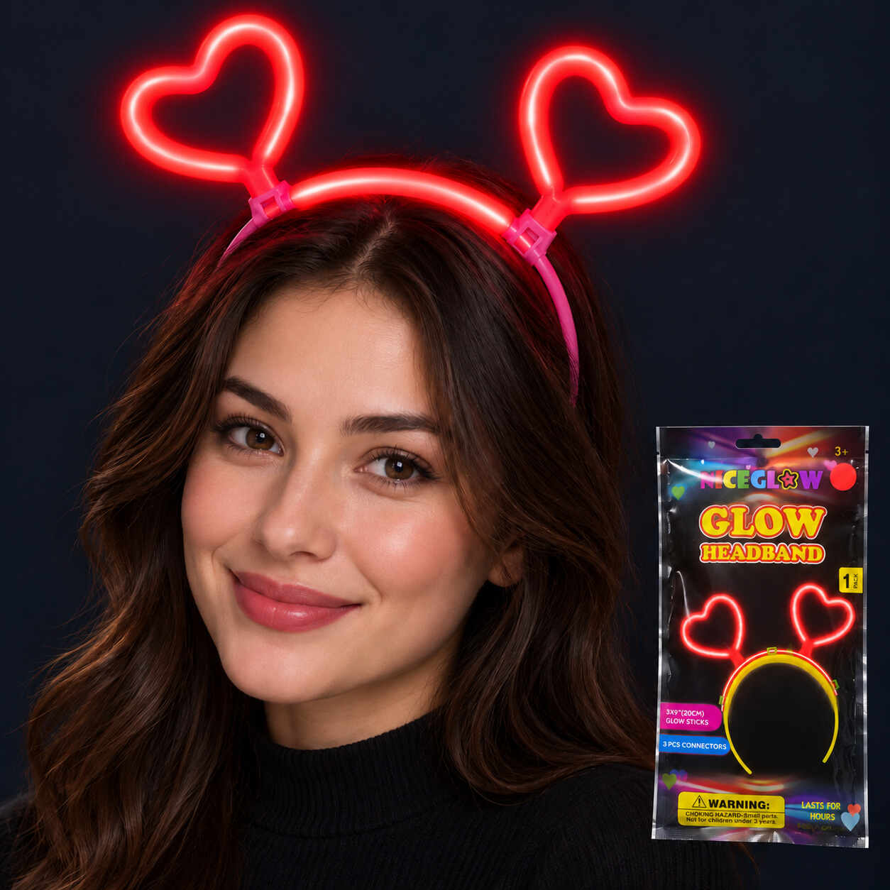 Glow Neon Işıklı Kalp Şekilli Kırmızı Glow Taç 