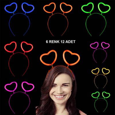 Glow Karanlıkta Yanan Fosforlu Kalp Taç 12 Adet