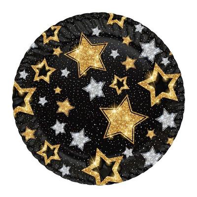 Gold Yıldızlar Siyah Karton Tabak 8li