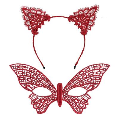 Gösterişli Kırmızı Dantel Maske ve Taç Seti 7 No – Masquerade ve Davetler için