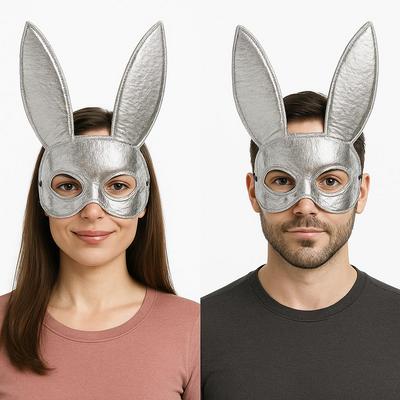 Gümüş Renk Kumaş Malzemeden İmal Tavşan Maskesi 25X17 cm
