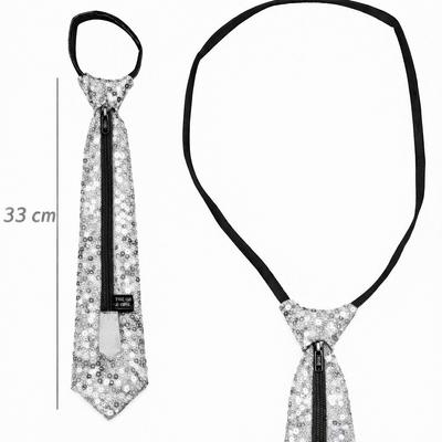 Gümüş Renk Pul Payetli Işıltılı Parti Kravatı 33 cm