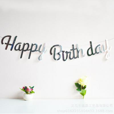 Happy Birthday Parlak Banner Flama Gümüş Renk