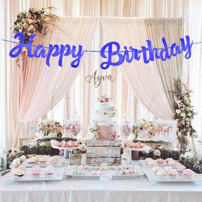 Happy Birthday Parlak Banner Flama Mavi Renk