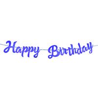 Happy Birthday Parlak Banner Flama Mavi Renk