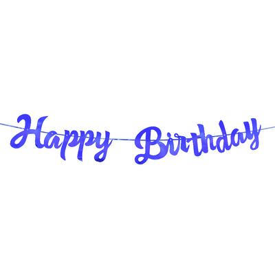 Happy Birthday Parlak Banner Flama Mavi Renk