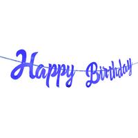Happy Birthday Parlak Banner Flama Mavi Renk