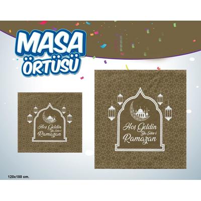 Hoşgeldin Ya Şehr-i Ramazan Yazılı Masa Örtüsü Gold 120x180 cm