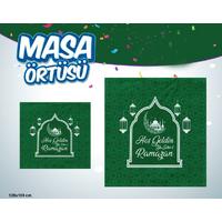 Hoşgeldin Ya Şehr-i Ramazan Yazılı Masa Örtüsü Yeşil 120x180 cm