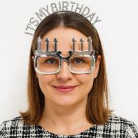 İt's My Birthday Yazılı Taç ve Mum Şekilli Gözlük Seti Gümüş Renk