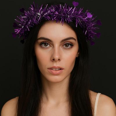 Kalp Püsküllü Gece Parıltısı 3 Modlu LED'li Işıklı Taç Mor Renk