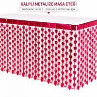 Kalpli Metalize Masa Eteği Kırmızı 75x300 cm