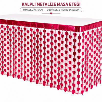 Kalpli Metalize Masa Eteği Kırmızı 75x300 cm