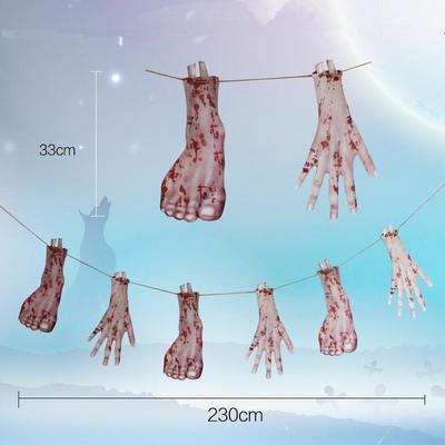 Kanlı El Ayak Şekilli Cadılar Bayramı Bayrak Süsleme Dekor