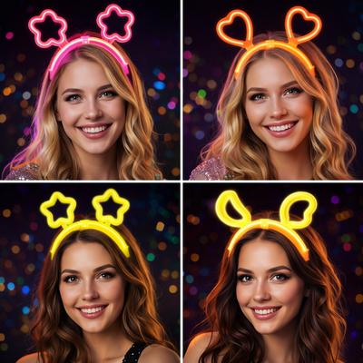 Karanlıkta Parlayan Glow Taç Seti 12 Adet – Yıldız Kalp Ay Çiçek (Her Model 3 Adet)