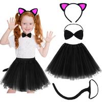 Kedi Kulak Taç Etek Kuyruk ve Papyon 4 lü Set Çocuk Fuşya