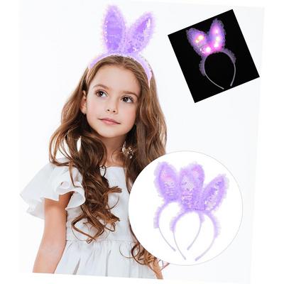 Kenarları Dantelli Mor Pullu Payetli Led Işıklı Tavşan Kulak Taç 23x19 cm