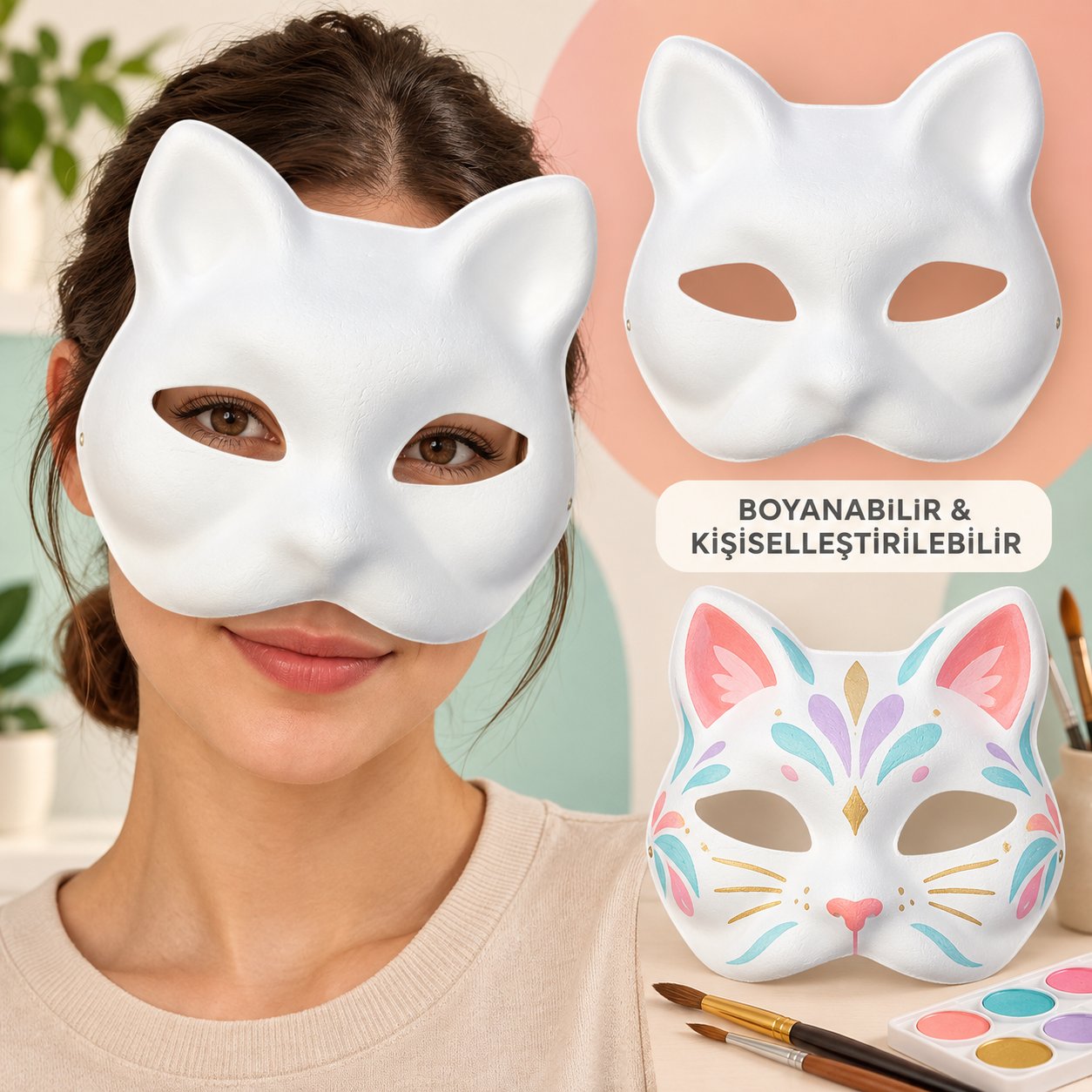 Kendin Tasarla Kişiselleştirilebilir Boyanabilir Kedi Maskesi