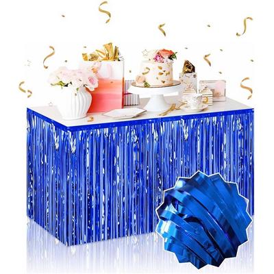 Kendinden Yapışkanlı Mavi Metalize Püsküllü Masa Eteği – 75 x 275 cm Parti Süslemesi