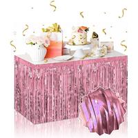 Kendinden Yapışkanlı Rose Gold Metalize Püsküllü Masa Eteği – 75 x 275 cm Parti Süslemesi