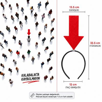 Kırmızı Renk Buradayım Ok Tacı Kaybolmam İşaret Tacı Keçe 