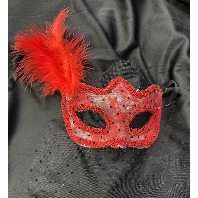 Kırmızı Renk Dantelli Duvaklı İncili Parti Maskesi Balo 