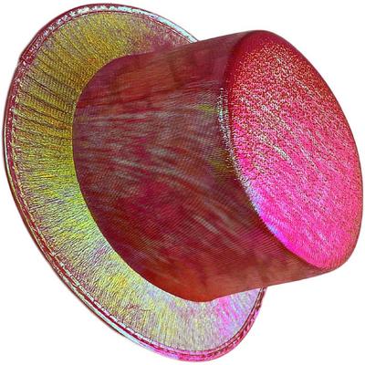 Kırmızı Renk Işıltılı Hologram Kumaş Kaplama Fötr Silindir Şapka Yetişkin Boy 