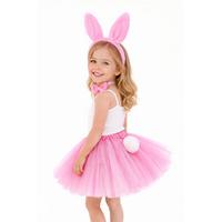 Kız Çocuk Tamamen Pembe Tavşan Kulaklı Kostüm Seti – Tütü Etekli 4 Parça