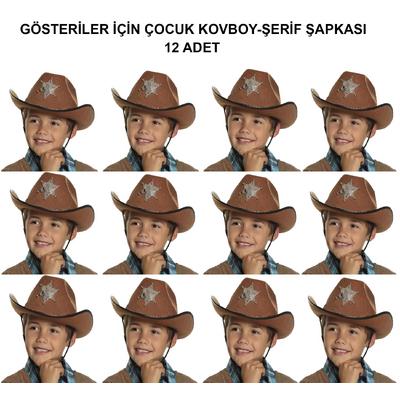 Kovboy Şerif Şapkası Kahve 12 Adet - Kostüm, Parti ve Gösteri Şapkası