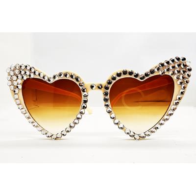 Krem Renk Taşlı Kalp Şekilli Gelin Gözlüğü Bride Gözlüğü 