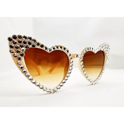 Krem Renk Taşlı Kalp Şekilli Gelin Gözlüğü Bride Gözlüğü 