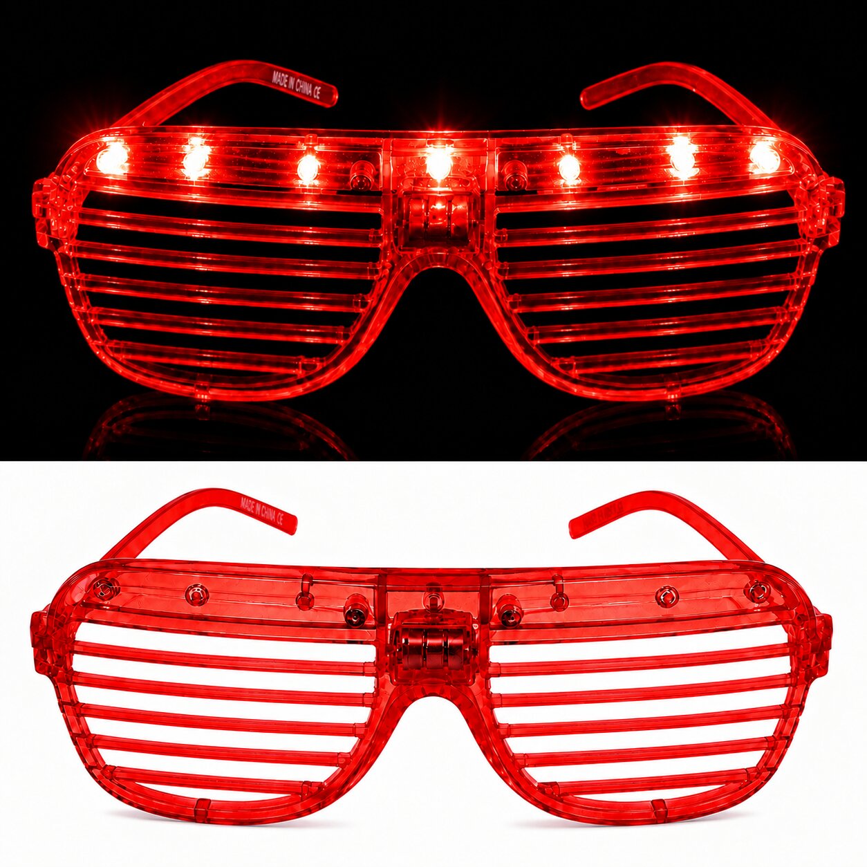 LED Işıklı Panjur Parti Gözlüğü Kırmızı Renk Shutter Gözlük