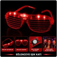 LED Işıklı Panjur Parti Gözlüğü Kırmızı Renk Shutter Gözlük