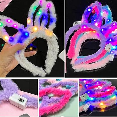 Led Işıklı Peluş Pofuduk Renkli Tavşan Kulak Taç 6 Renk 6 Adet