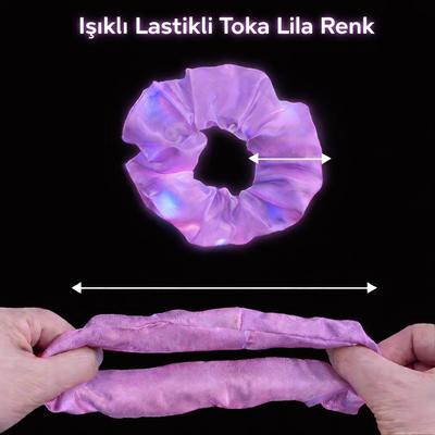 Lila Mor Renk Led Işıklı Lastikli Saç Tokası - 3 Modlu Festival & Parti Saç Tokası