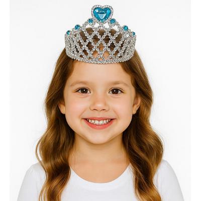 Mavi Kalpli Gümüş Renk Kraliçe Tacı Prenses Tacı 