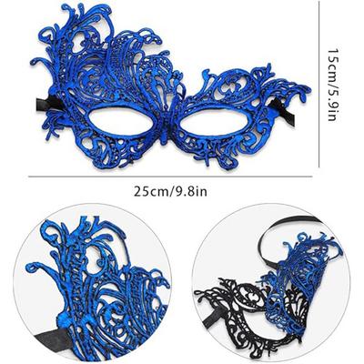 Mavi Renk Dantel Kesim Dantel İşlemeli Balo Parti Maskesi 