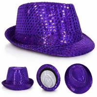 Mor Payetli Disco Parti Şapkası Yetişkin Işıltılı Fötr Model