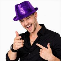 Mor Payetli Disco Parti Şapkası Yetişkin Işıltılı Fötr Model