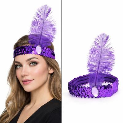 Mor Tüylü Retro Çarliston Saç Bandı - 70-80-90’lar Parti Tacı