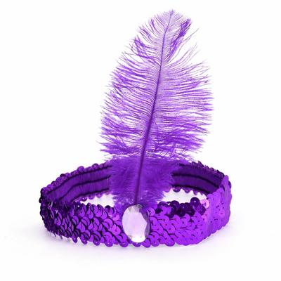 Mor Tüylü Retro Çarliston Saç Bandı - 70-80-90’lar Parti Tacı