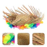 Naturel Renk Püsküllü Örme Hasır Hawaii Luau Aloha Şapka 13x36 cm