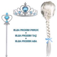 Örgülü Karlar Ülkesi Frozen Elsa Peruğu Tacı ve Sopası Çocuk Boy