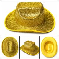 Parlak Altın Gold Kovboy Şapka Kadın Erkek Parti Disco Festival Şapkası