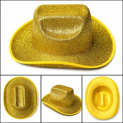Parlak Altın Gold Kovboy Şapka Kadın Erkek Parti Disco Festival Şapkası