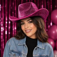 Parlak Pembe Kovboy Şapka Kadın Erkek Parti Disco Festival Şapkası