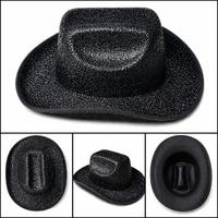 Parlak Siyah Kovboy Şapka Kadın Erkek Parti Disco Festival Şapkası